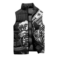 Hafa Adai Guam Discovery Day Sleeveless Puffer Jacket Chamorro Latte Stone Hand Black Version LT14 - Polynesian Pride