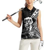 Hafa Adai Guam Discovery Day Women Sleeveless Polo Shirt Chamorro Latte Stone Hand Black Version LT14 - Polynesian Pride