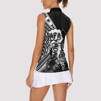 Hafa Adai Guam Discovery Day Women Sleeveless Polo Shirt Chamorro Latte Stone Hand Black Version LT14 - Polynesian Pride
