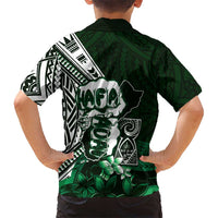 Hafa Adai Guam Discovery Day Family Matching Short Sleeve Bodycon Dress and Hawaiian Shirt Chamorro Latte Stone Hand Green Version