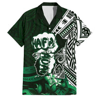 Hafa Adai Guam Discovery Day Family Matching Short Sleeve Bodycon Dress and Hawaiian Shirt Chamorro Latte Stone Hand Green Version