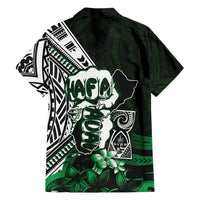 Hafa Adai Guam Discovery Day Family Matching Short Sleeve Bodycon Dress and Hawaiian Shirt Chamorro Latte Stone Hand Green Version