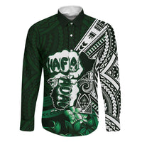 Hafa Adai Guam Discovery Day Family Matching Short Sleeve Bodycon Dress and Hawaiian Shirt Chamorro Latte Stone Hand Green Version