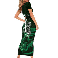 Hafa Adai Guam Discovery Day Family Matching Short Sleeve Bodycon Dress and Hawaiian Shirt Chamorro Latte Stone Hand Green Version