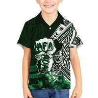 Hafa Adai Guam Discovery Day Family Matching Short Sleeve Bodycon Dress and Hawaiian Shirt Chamorro Latte Stone Hand Green Version