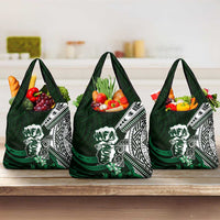Hafa Adai Guam Discovery Day Grocery Bag Chamorro Latte Stone Hand Green Version