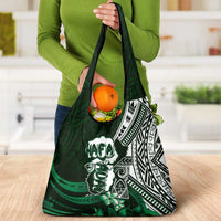 Hafa Adai Guam Discovery Day Grocery Bag Chamorro Latte Stone Hand Green Version