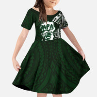 Hafa Adai Guam Discovery Day Kid Short Sleeve Dress Chamorro Latte Stone Hand Green Version