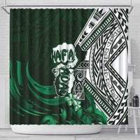 Hafa Adai Guam Discovery Day Shower Curtain Chamorro Latte Stone Hand Green Version