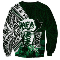 Hafa Adai Guam Discovery Day Sweatshirt Chamorro Latte Stone Hand Green Version
