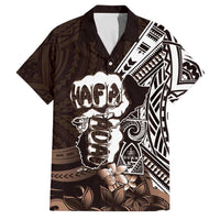 Hafa Adai Guam Discovery Day Family Matching Off Shoulder Short Dress and Hawaiian Shirt Chamorro Latte Stone Hand Brown Version LT14 Dad's Shirt - Short Sleeve Brown - Polynesian Pride