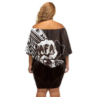 Hafa Adai Guam Discovery Day Off Shoulder Short Dress Chamorro Latte Stone Hand Brown Version