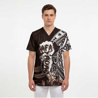 Hafa Adai Guam Discovery Day Scrub Top Chamorro Latte Stone Hand Brown Version