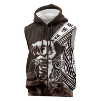 Hafa Adai Guam Discovery Day Sleeveless Zip Hoodie Chamorro Latte Stone Hand Brown Version