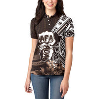 Hafa Adai Guam Discovery Day Women Polo Shirt Chamorro Latte Stone Hand Brown Version LT14 - Polynesian Pride