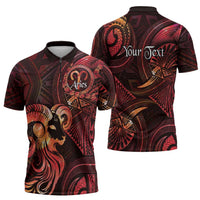 Personalised Polynesia Zodiac Aries Zipper Polo Shirt Galaxy Polynesian Pattern Chest Tattoo Style LT14 - Polynesian Pride