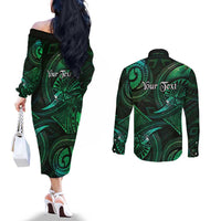 Personalised Polynesia Zodiac Taurus Couples Matching Off The Shoulder Long Sleeve Dress and Long Sleeve Button Shirt Galaxy Polynesian Pattern Chest Tattoo Style LT14 - Polynesian Pride
