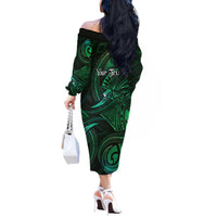 Personalised Polynesia Zodiac Taurus Off The Shoulder Long Sleeve Dress Galaxy Polynesian Pattern Chest Tattoo Style