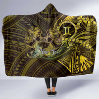 Personalised Polynesia Zodiac Gemini Hooded Blanket Galaxy Polynesian Pattern Chest Tattoo Style