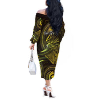 Personalised Polynesia Zodiac Gemini Off The Shoulder Long Sleeve Dress Galaxy Polynesian Pattern Chest Tattoo Style