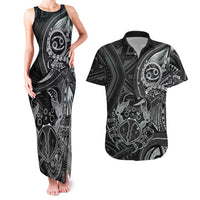 Personalised Polynesia Zodiac Cancer Couples Matching Tank Maxi Dress and Hawaiian Shirt Galaxy Polynesian Pattern Chest Tattoo Style