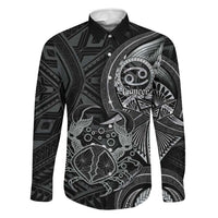 Personalised Polynesia Zodiac Cancer Family Matching Off The Shoulder Long Sleeve Dress and Hawaiian Shirt Galaxy Polynesian Pattern Chest Tattoo Style