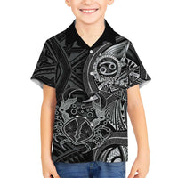 Personalised Polynesia Zodiac Cancer Family Matching Off The Shoulder Long Sleeve Dress and Hawaiian Shirt Galaxy Polynesian Pattern Chest Tattoo Style