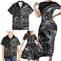 Personalised Polynesia Zodiac Cancer Family Matching Short Sleeve Bodycon Dress and Hawaiian Shirt Galaxy Polynesian Pattern Chest Tattoo Style