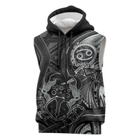 Personalised Polynesia Zodiac Cancer Sleeveless Zip Hoodie Galaxy Polynesian Pattern Chest Tattoo Style LT14 Black - Polynesian Pride