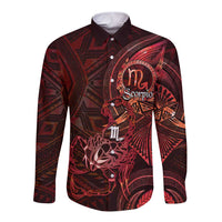 Personalised Polynesia Zodiac Scorpio Long Sleeve Button Shirt Galaxy Polynesian Pattern Chest Tattoo Style