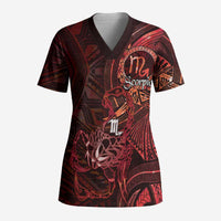 Personalised Polynesia Zodiac Scorpio Scrub Top Galaxy Polynesian Pattern Chest Tattoo Style LT14 Adult Red - Polynesian Pride