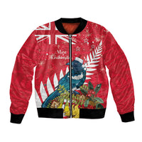 New Zealand Christmas In July Bomber Jacket Tui Bird With Kowhai Meri Kirihimete