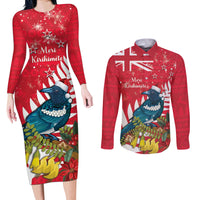 New Zealand Christmas In July Couples Matching Long Sleeve Bodycon Dress and Long Sleeve Button Shirt Tui Bird With Kowhai Meri Kirihimete