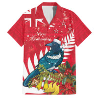 New Zealand Christmas In July Family Matching Off Shoulder Short Dress and Hawaiian Shirt Tui Bird With Kowhai Meri Kirihimete