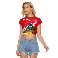 New Zealand Christmas In July Raglan Cropped T Shirt Tui Bird With Kowhai Meri Kirihimete