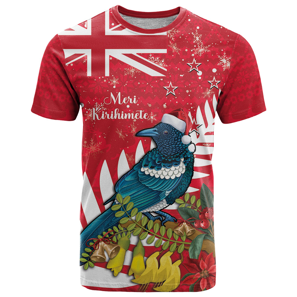 New Zealand Christmas In July T Shirt Tui Bird With Kowhai Meri Kirihimete