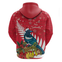New Zealand Christmas In July Zip Hoodie Tui Bird With Kowhai Meri Kirihimete
