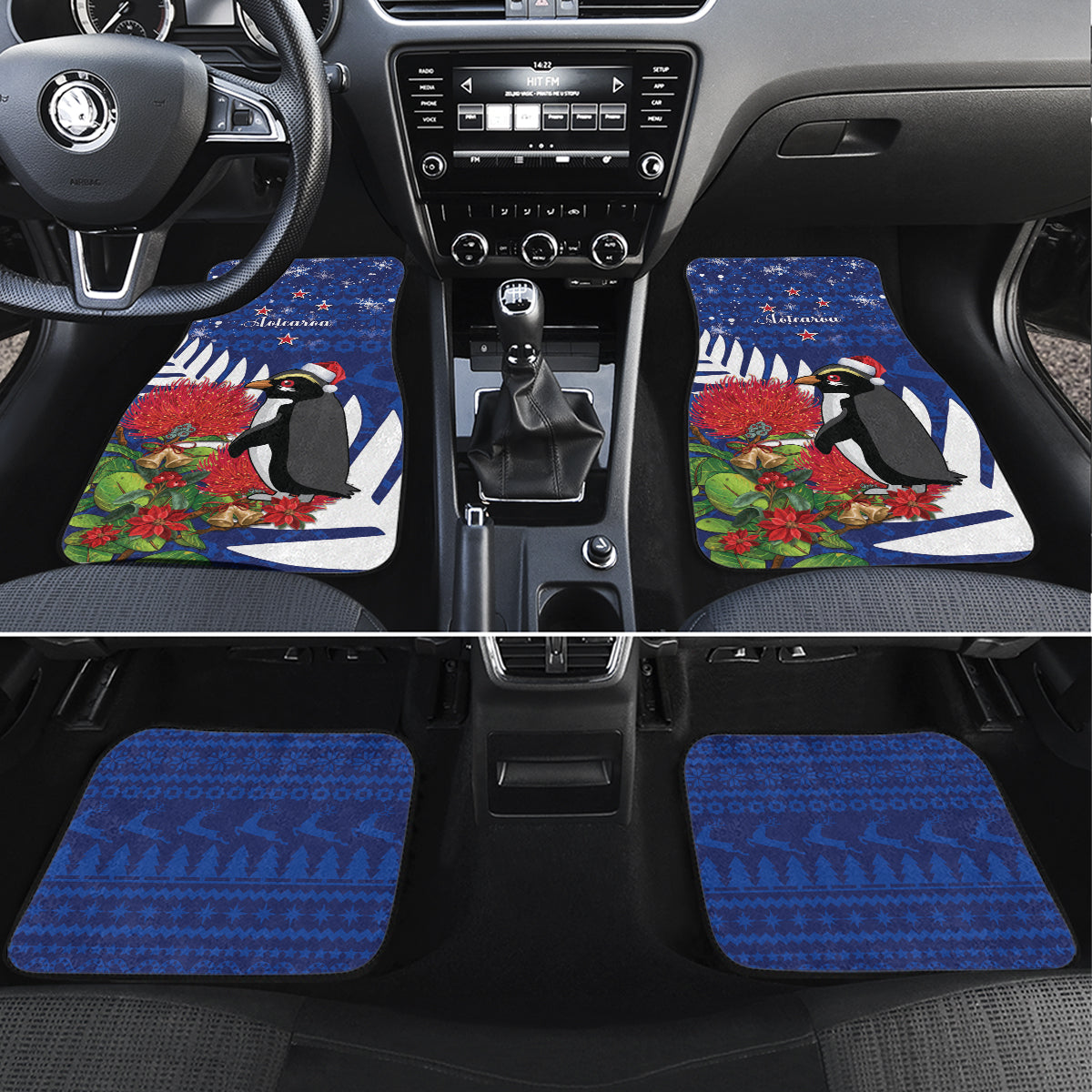 New Zealand Christmas In July Car Mats Fiordland Penguin With Pohutukawa Flower