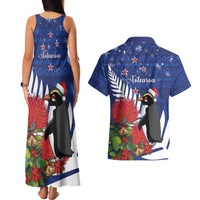 New Zealand Christmas In July Couples Matching Tank Maxi Dress and Hawaiian Shirt Fiordland Penguin With Pohutukawa Flower