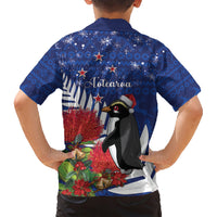 New Zealand Christmas In July Family Matching Short Sleeve Bodycon Dress and Hawaiian Shirt Fiordland Penguin With Pohutukawa Flower LT14 - Polynesian Pride