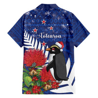 New Zealand Christmas In July Family Matching Short Sleeve Bodycon Dress and Hawaiian Shirt Fiordland Penguin With Pohutukawa Flower LT14 - Polynesian Pride