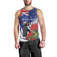 New Zealand Christmas In July Men Tank Top Fiordland Penguin With Pohutukawa Flower