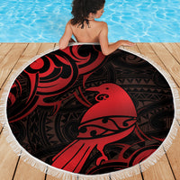 New Zealand Tui Bird Beach Blanket Aotearoa Maori Pattern - Red