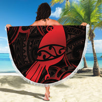 New Zealand Tui Bird Beach Blanket Aotearoa Maori Pattern - Red