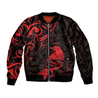 New Zealand Tui Bird Bomber Jacket Aotearoa Maori Pattern - Red