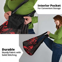 New Zealand Tui Bird Grocery Bag Aotearoa Maori Pattern - Red