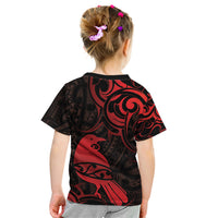 New Zealand Tui Bird Kid T Shirt Aotearoa Maori Pattern - Red