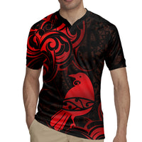 New Zealand Tui Bird Rugby Jersey Aotearoa Maori Pattern - Red