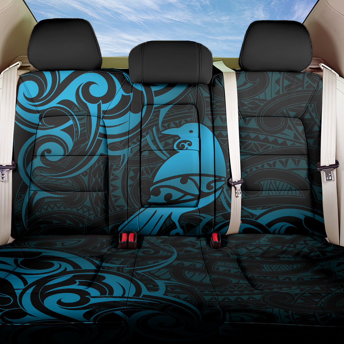 New Zealand Tui Bird Back Car Seat Cover Aotearoa Maori Pattern - Blue