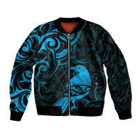 New Zealand Tui Bird Bomber Jacket Aotearoa Maori Pattern - Blue